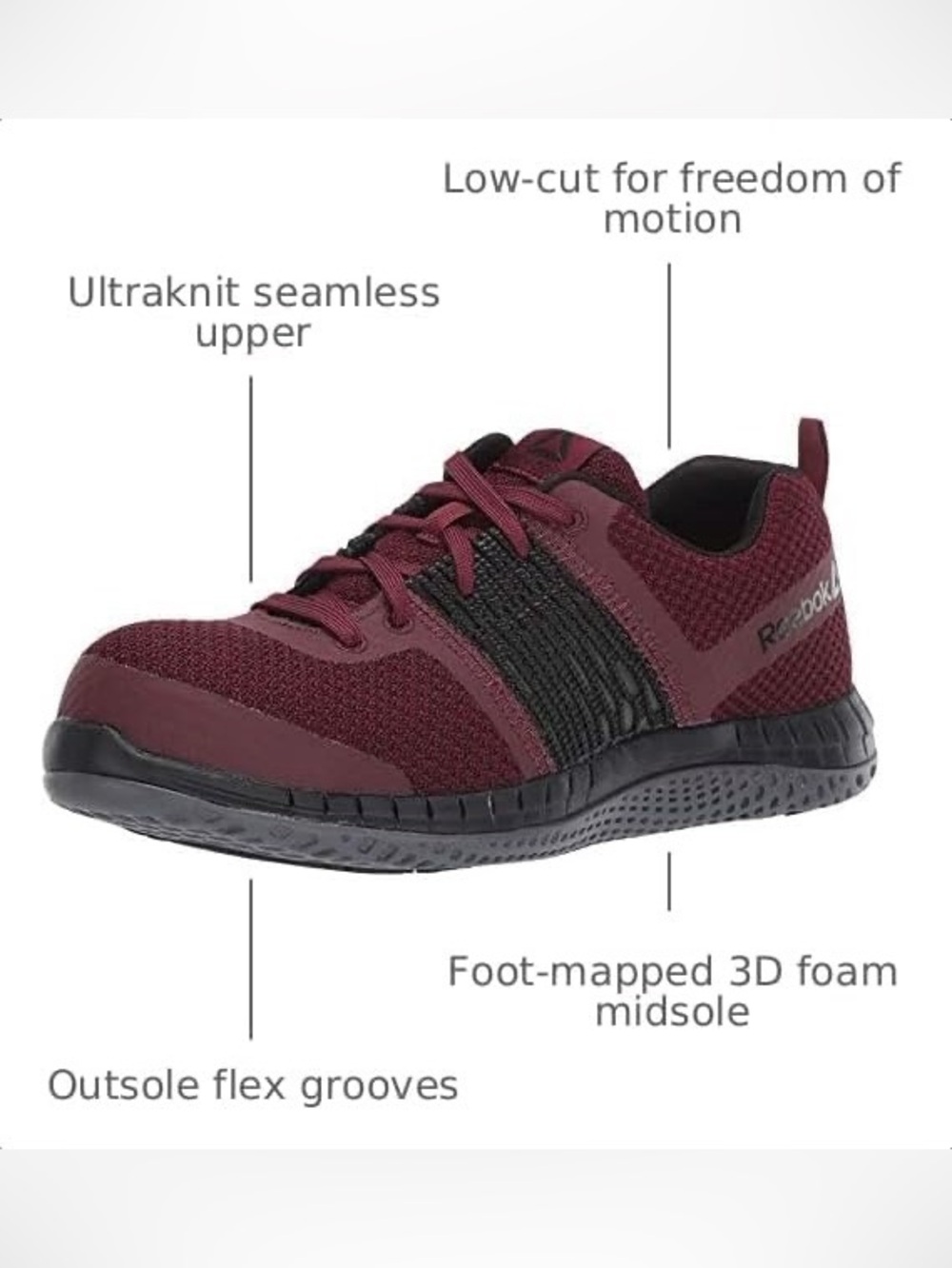 Reebok Women's Work Print Work ULTK Composite Toe Sneakers Burgundy Black Size 8